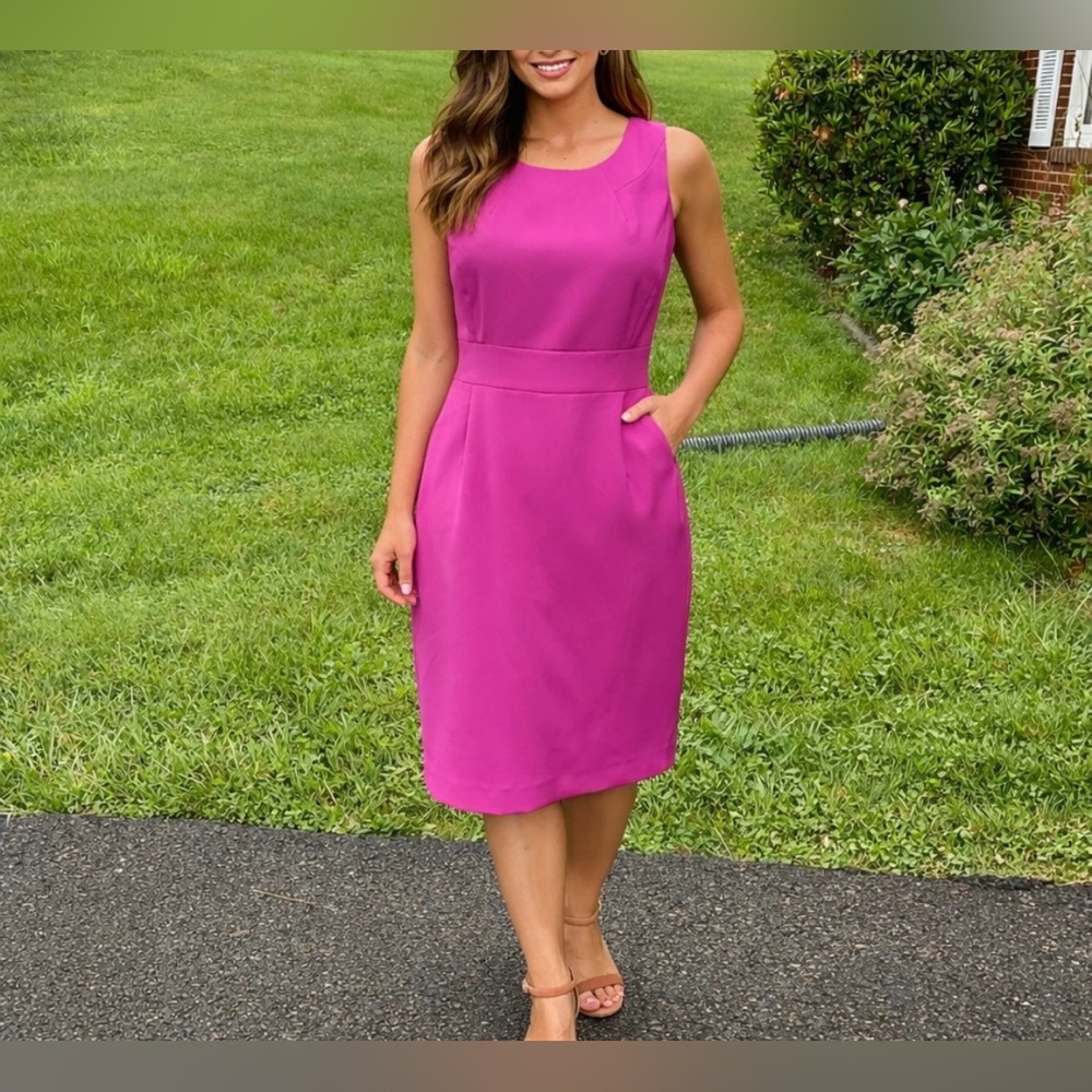 -Nine West Suit Separates Fuchsia Pink Sleeveless Midi Dress Women's Size 12